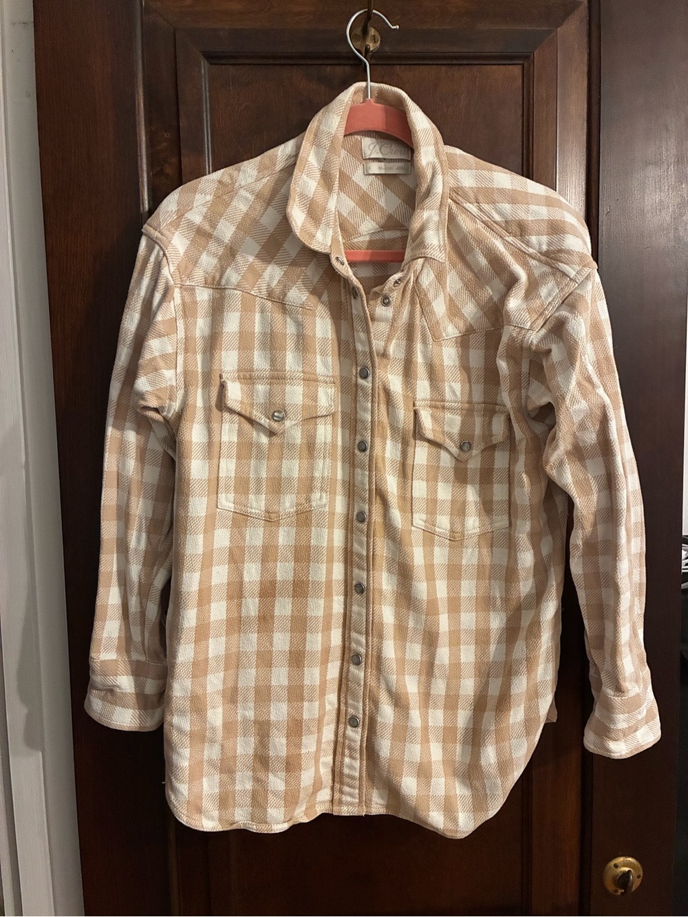 J. Crew Relaxed Fit Shirt Jacket in Buffalo Check Camel Ivory Size 6